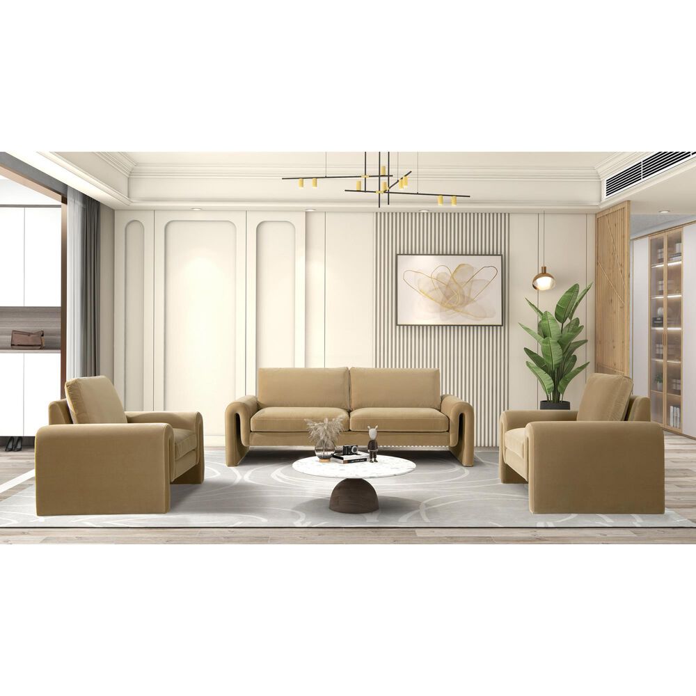 Jennifer Taylor Home Mason Stationary Sofa in Camel Brown Beige Velvet, , large