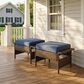 Sunwell Garden Outdoor Ottoman with Navy Cushion in Brown (Set of 2), , large