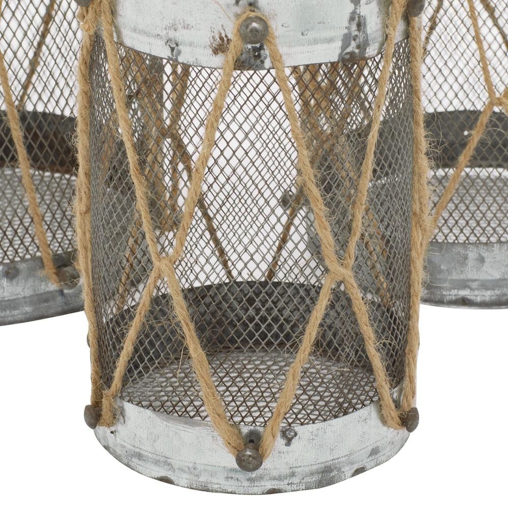 Maple and Jade Decorative Indoor/Outdoor Candle Lantern in Galvanized Silver and Brown &#40;Set of 3&#41;, , large