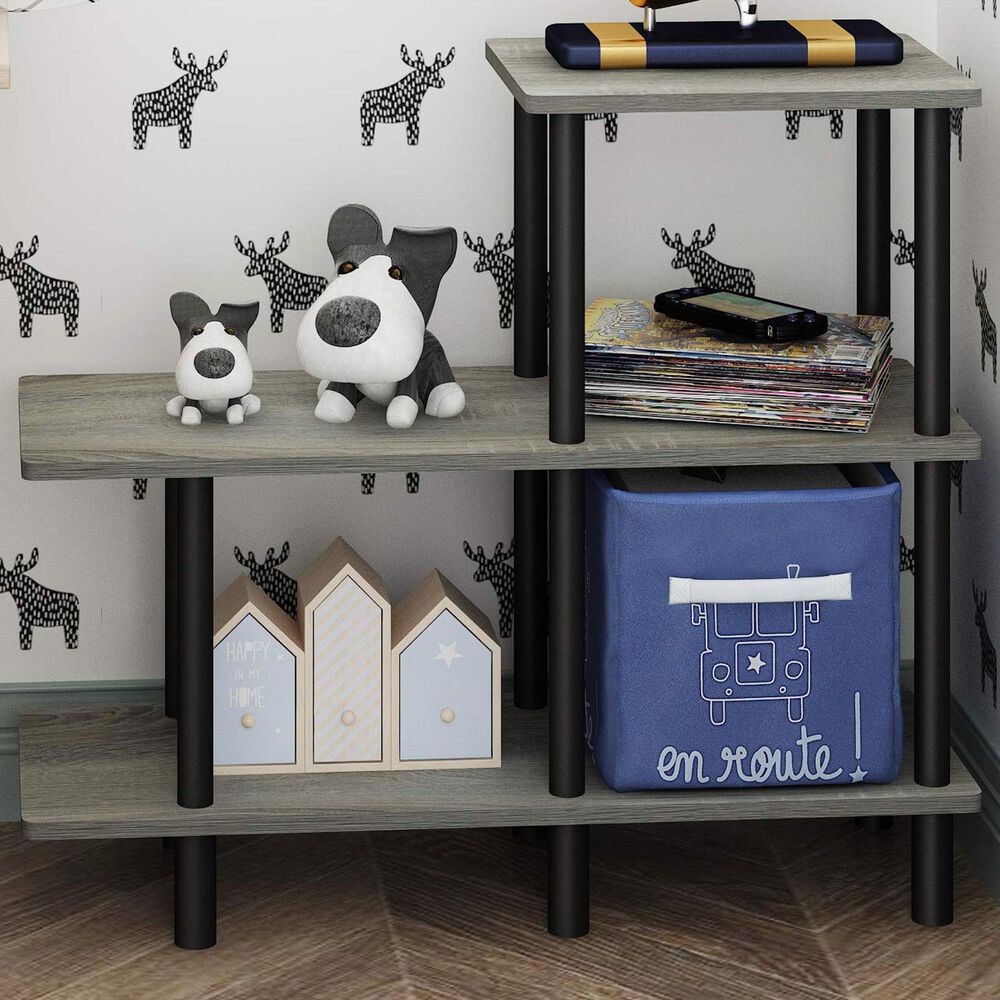 HOMLUX Turn-N-Tube 3-Tier Cube Ladder Display Rack in French Oak and Black, , large