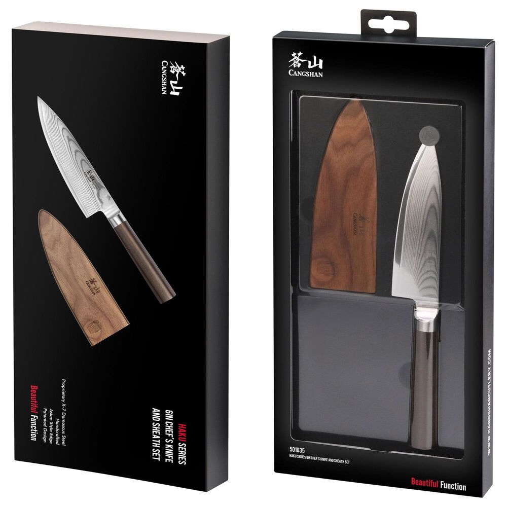 Cangshan Haku 6&quot; Chef&#39;s Knife with Sheath in Dark Brown and Silver, , large