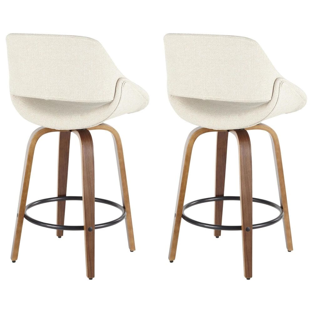 LumiSource Fabrico 26" Swivel Fixed-Height Counter Stool with Cream Noise Fabric Upholstery in Black and Walnut (Set of 2), , large