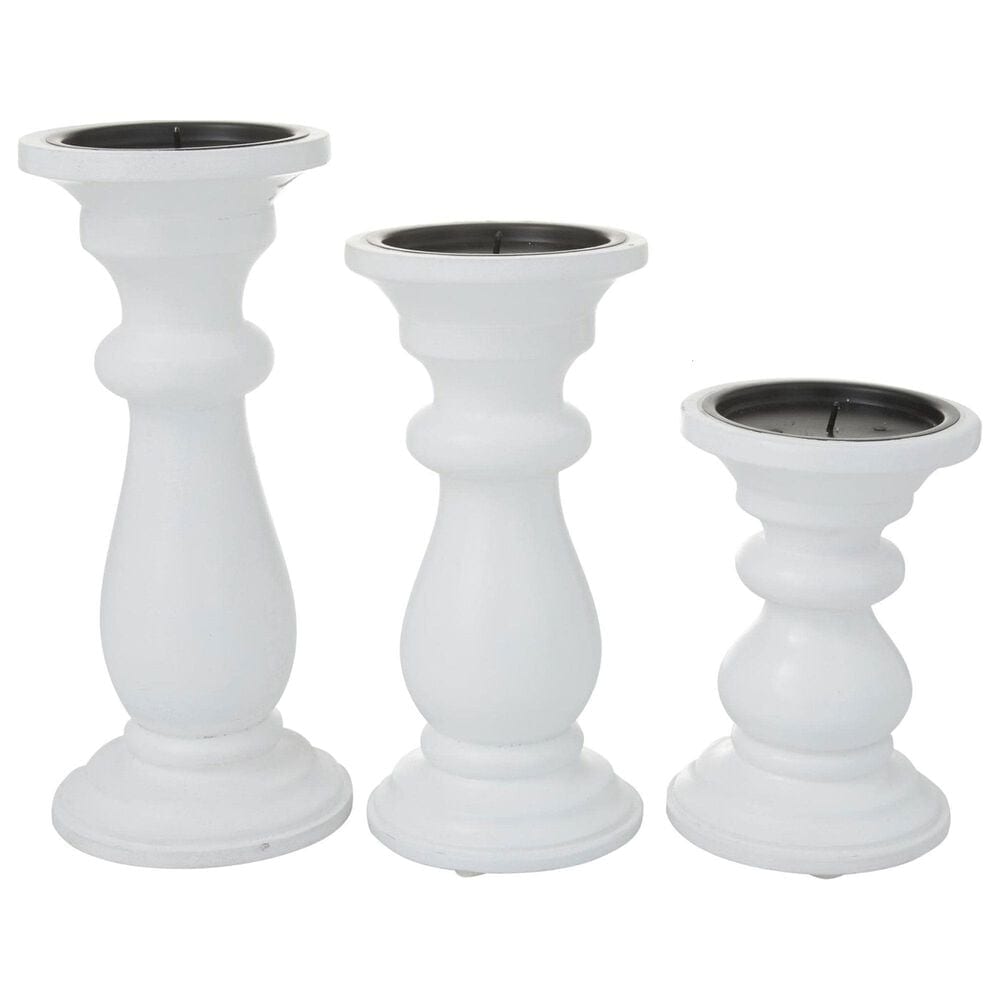 Maple and Jade 6&quot;, 8&quot;, 10&quot; Turned Style Pillar Decorative Candle Holder in White &#40;Set of 3&#41;, , large