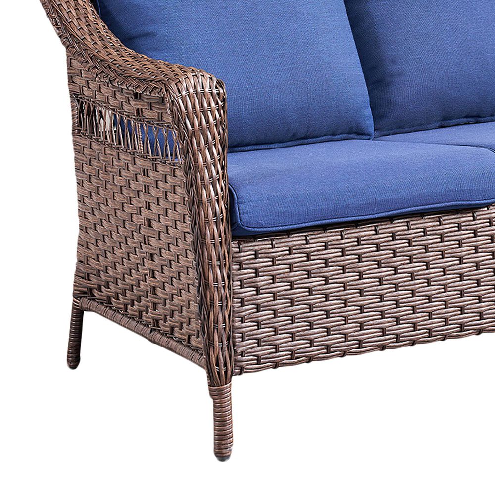 Sunwell Garden 33"H 3-Seater Outdoor Sofa with Curved Armrests and Navy Cushions in Brown, , large