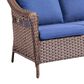 Sunwell Garden 33"H 3-Seater Outdoor Sofa with Curved Armrests and Navy Cushions in Brown, , large