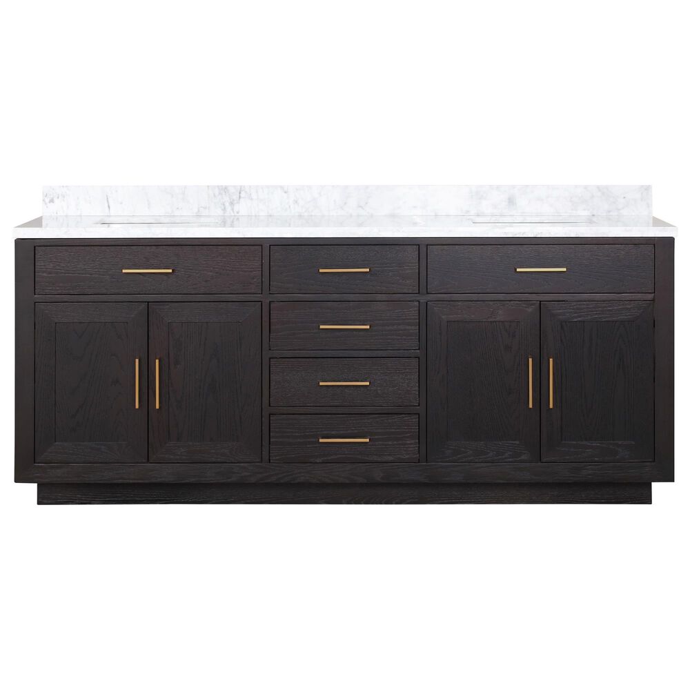 Lexora Home Abbey 80&quot; Double Bathroom Vanity in Black Oak with 2 cm White Carrara Marble Top and Rectangular Sinks, , large