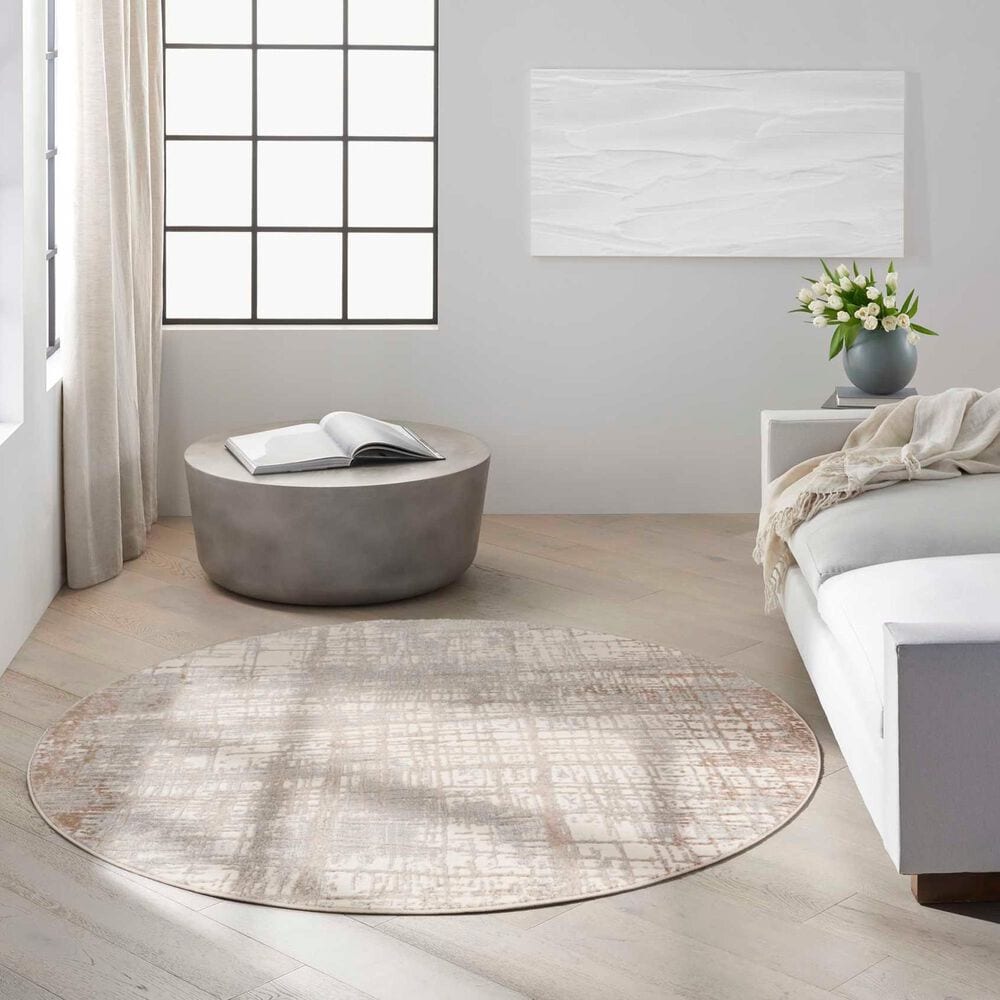 Nourison Rush 4&#39; Round Ivory and Taupe Area Rug, , large