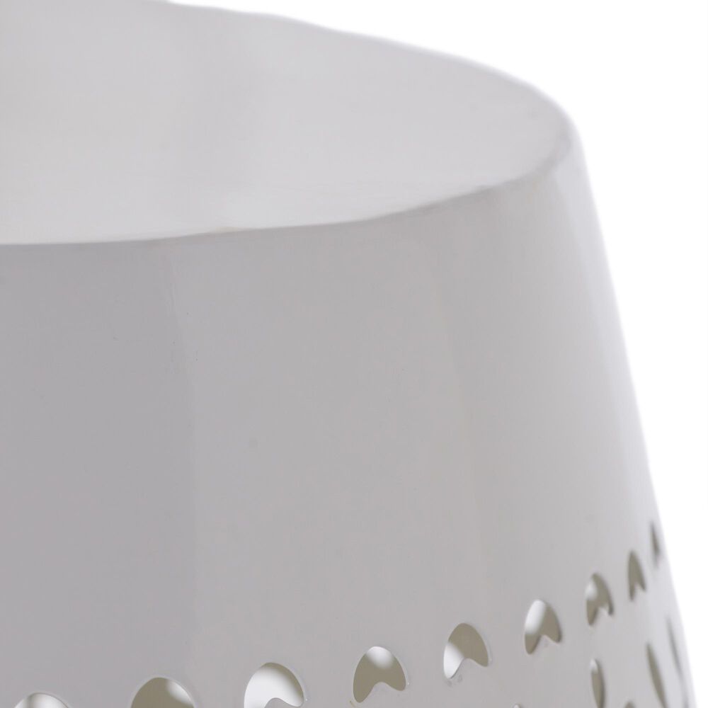 Hearth and Haven Ruby Outdoor Barrel End Table with Lace-Cut Design in White, , large