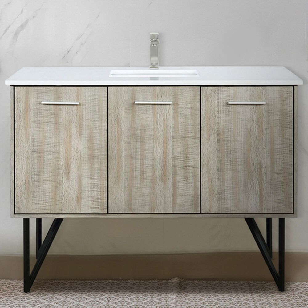 Lexora Home Lancy 48&quot; Single Bathroom Vanity in Rustic Acacia with 2 cm White Cultured Marble Top and Rectangular Sink, , large