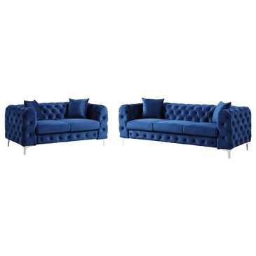 Morden Fort Sofa and Loveseat with Deep Button Tufted in Navy Blue Velvet, , large