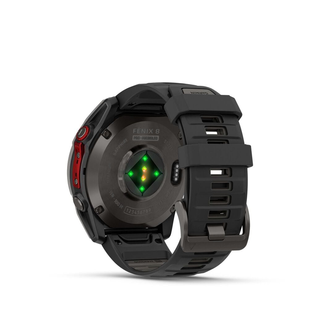 Garmin fenix 8 Pro Sapphire MicroLED GPS Smartwatch 51mm Sapphire Carbon Gray DLC Titanium with Black/Pebble Gray Silicone Band, , large