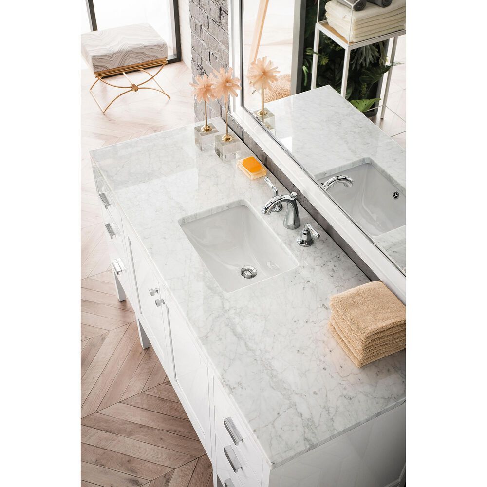 James Martin Vanities Addison 60&quot; Single Bathroom Vanity in Glossy White with 3 cm Eternal Jasmine Pearl Quartz Top and Rectangular Sink, , large