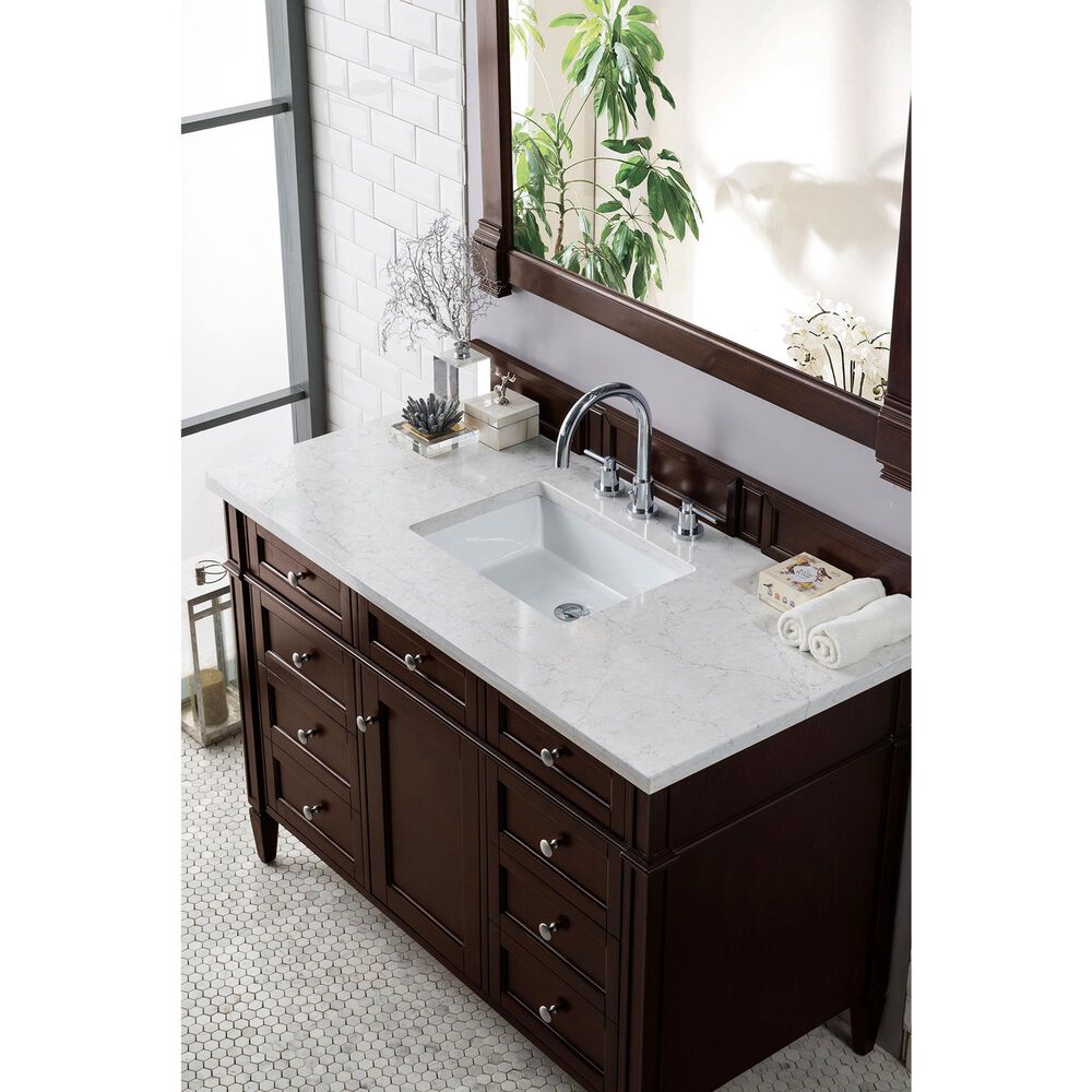 James Martin Vanities Brittany 48&quot; Single Bathroom Vanity in Burnished Mahogany with 3 cm Eternal Jasmine Pearl Quartz Top and Rectangle Sink, , large