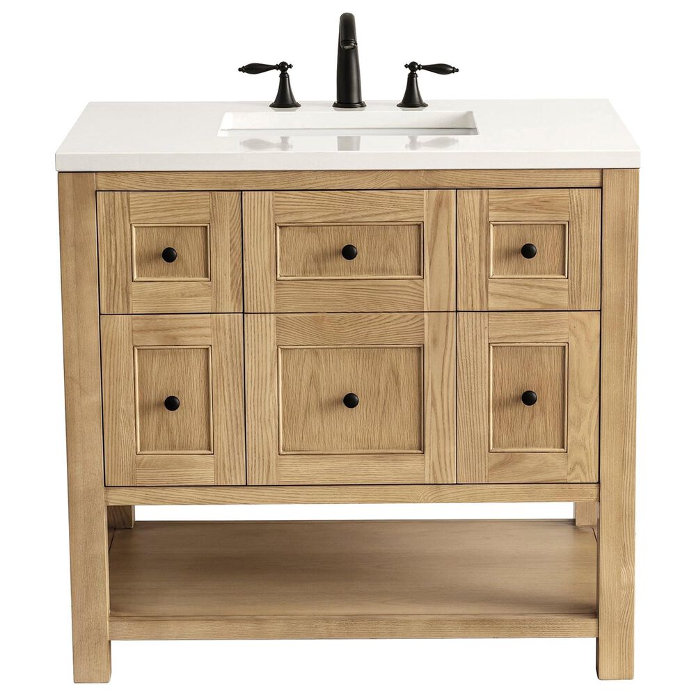 James Martin Vanities Breckenridge 36&quot; Single Bathroom Vanity in Light Natural Oak with 3 cm White Zeus Quartz Top and Rectangular Sink, , large