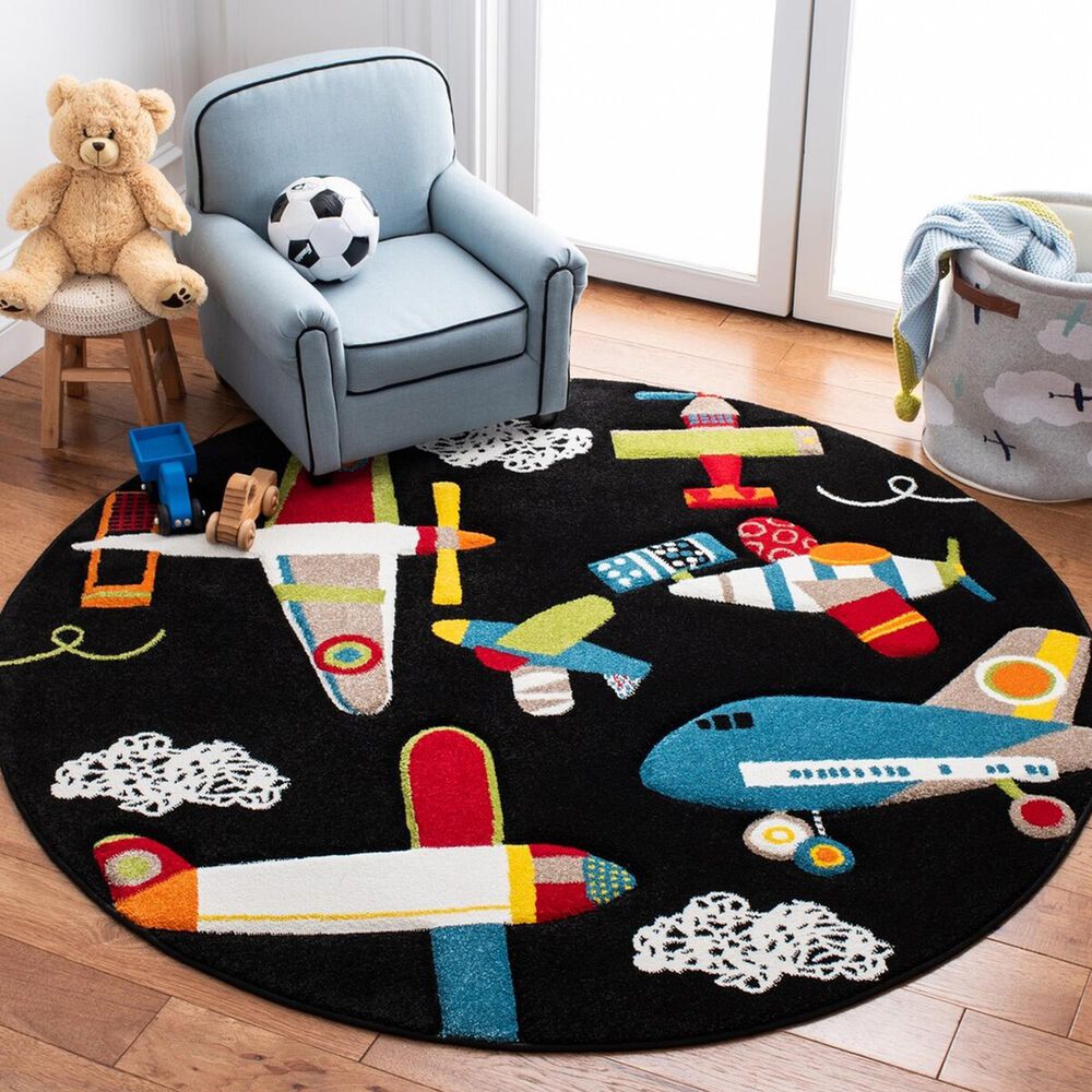 Safavieh Carousel Outer Space 5&#39;3&quot; Round Black and Ivory Kids  Area Rug, , large