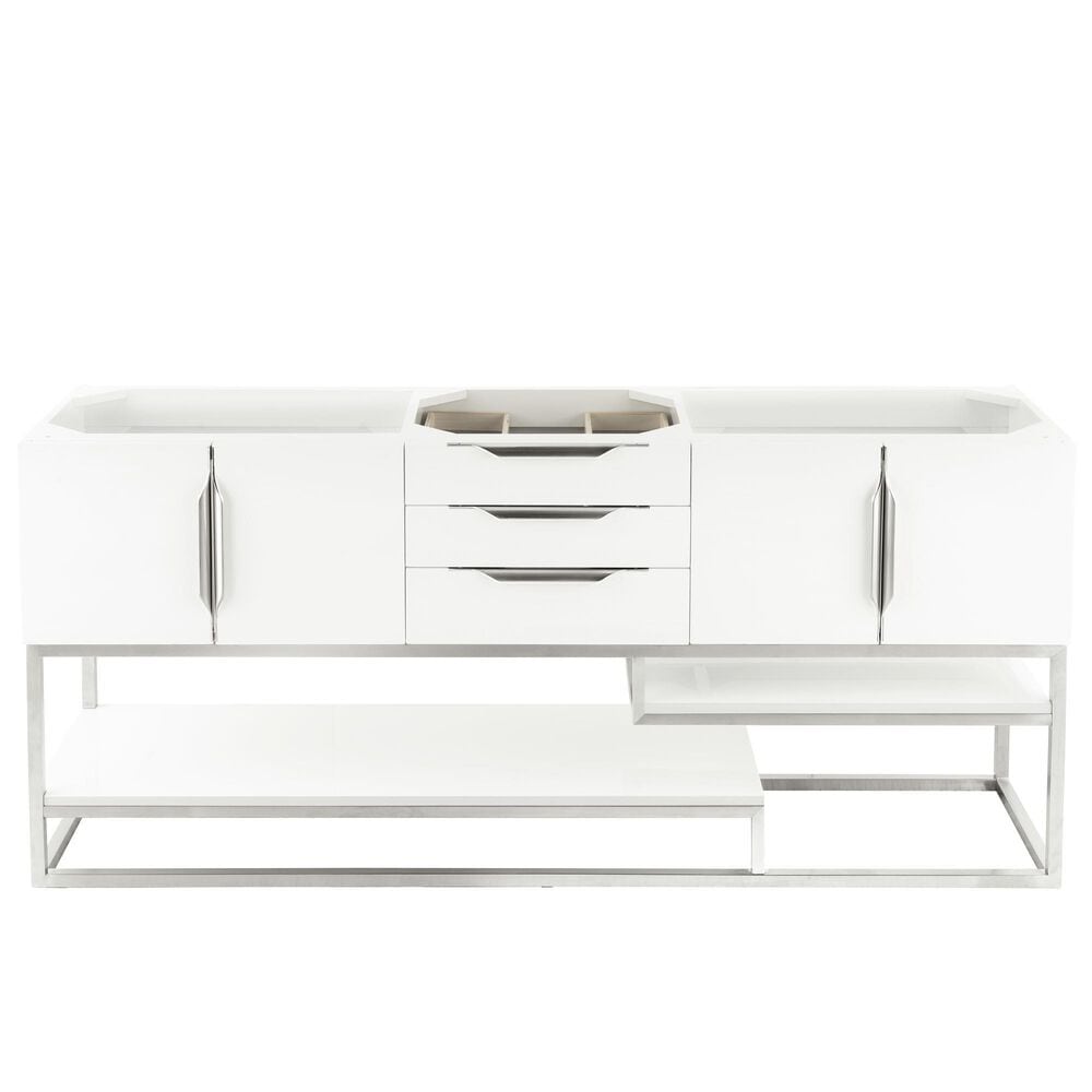 James Martin Columbia 72" Double Bathroom Vanity Cabinet in Glossy White and Brushed Nickel, , large
