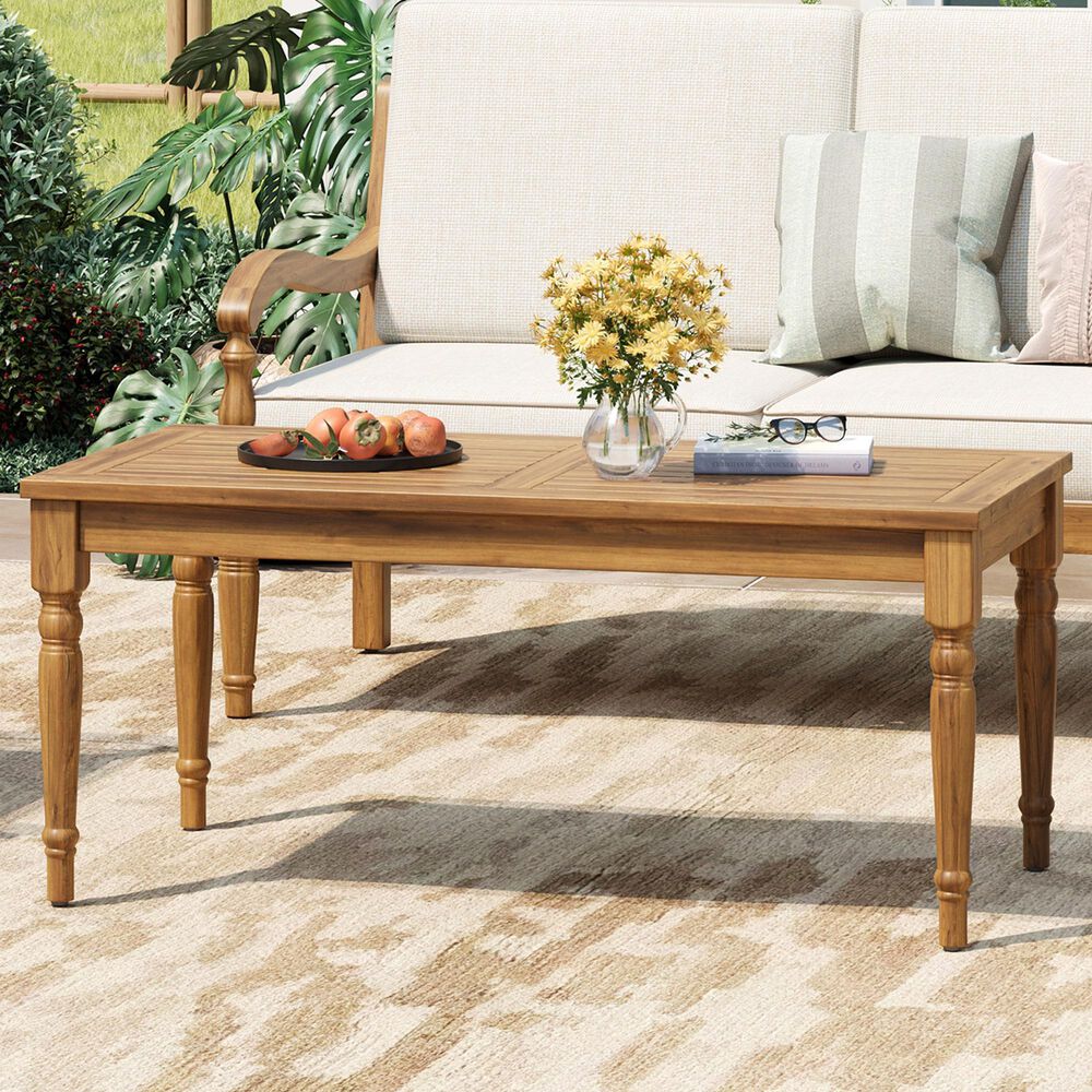 Hearth and Haven Outdoor Acacia Classic Coffee Table with Turned Legs in Natural, , large