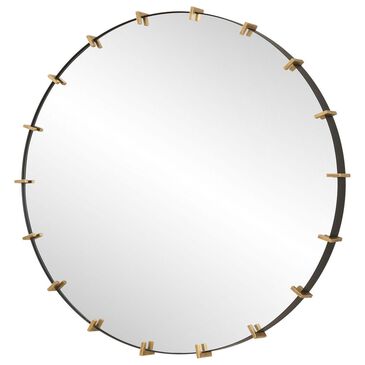 Uttermost Pali Round Wall Mirror in Black and Antiqued Brushed Gold, , large