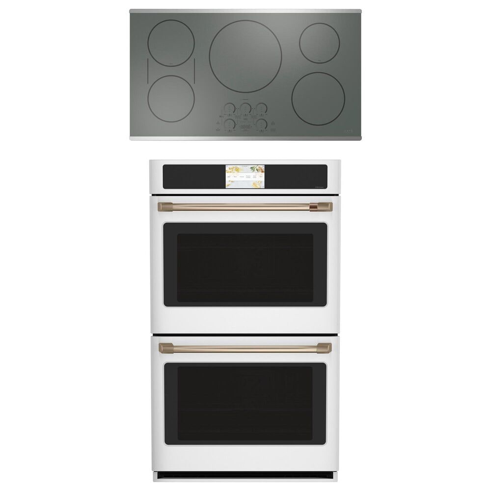 Cafe 2-Piece Kitchen Package with Matte White 30" Smart Built-In Convection Double Wall Oven and Stainless Steel 36" Touch Control Induction Cooktop, , large