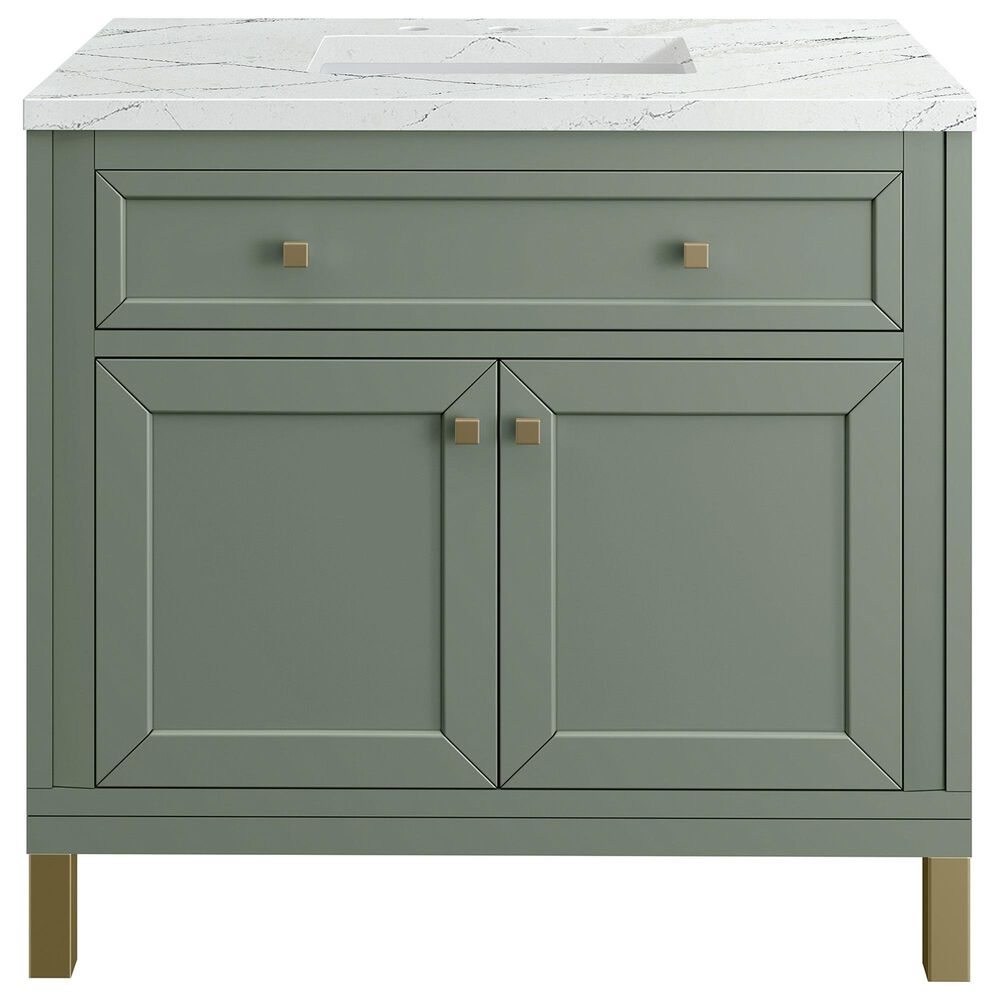 James Martin Vanities Chicago 36" Single Bathroom Vanity in Smokey Celadon with 3 cm Ethereal Noctis Quartz Top and Rectangular Sink, , large