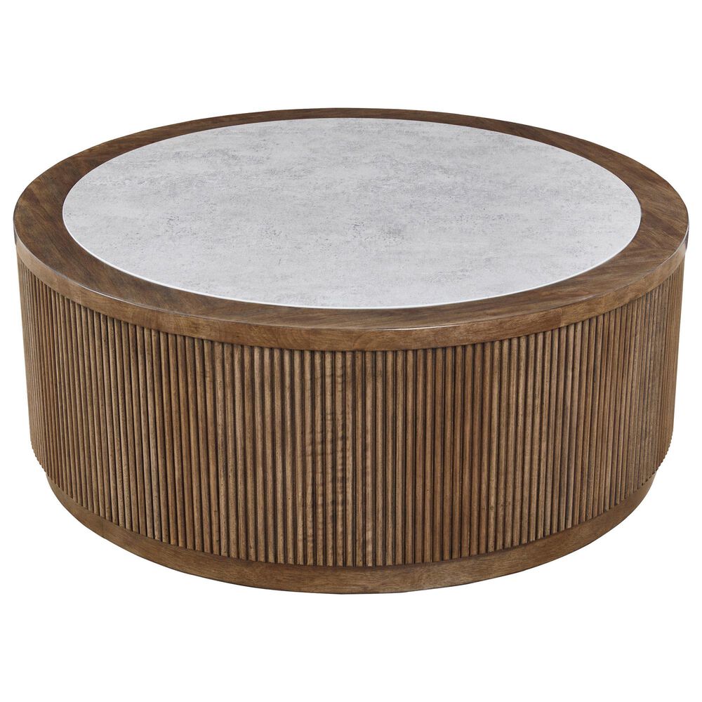 Ashley Hadonna Round Coffee Table in Light Brown, , large