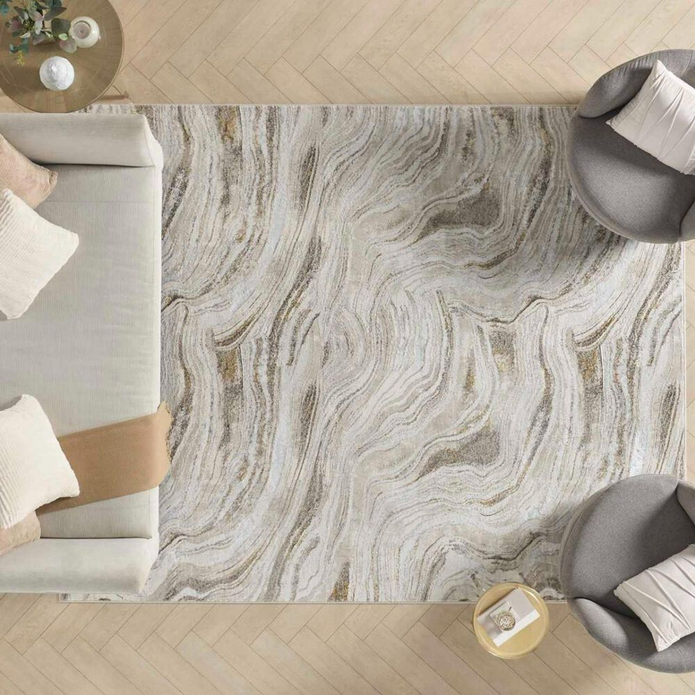 Nourison Glitz GLZ22 Grey and Gold 9&#39; x 12&#39; Area Rug, , large