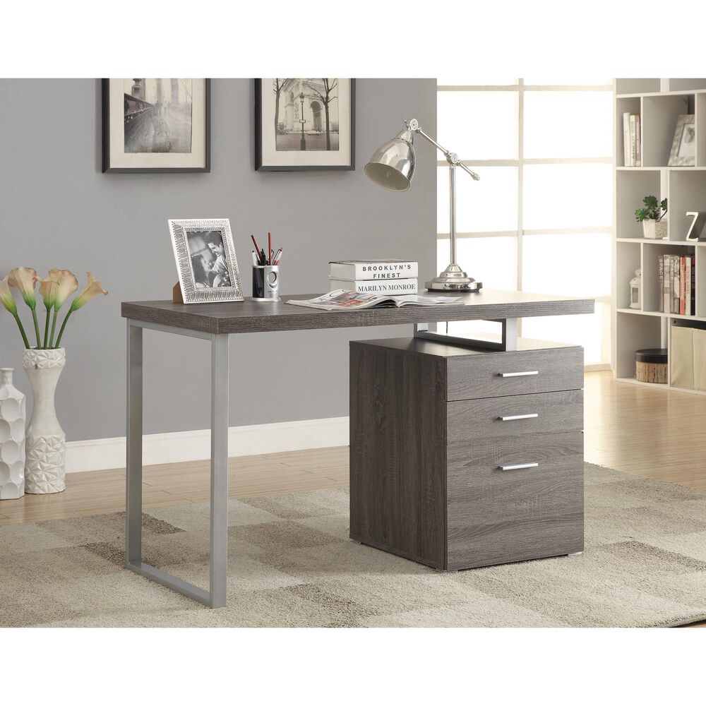 Pacific Landing Brennan 3-Drawer Office Desk in Weathered Grey and Silver, , large