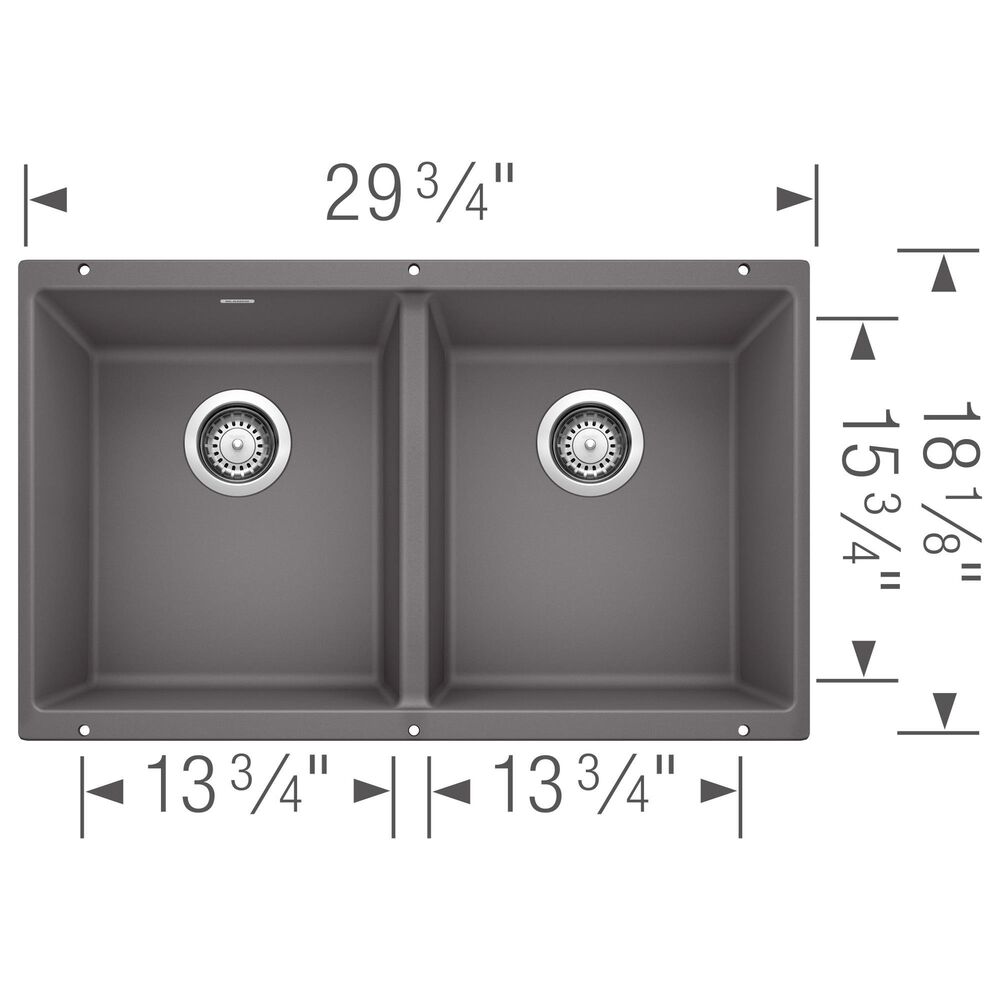 Blanco Precis 30&quot; Equal Double Bowl Kitchen Sink in Cinder, , large