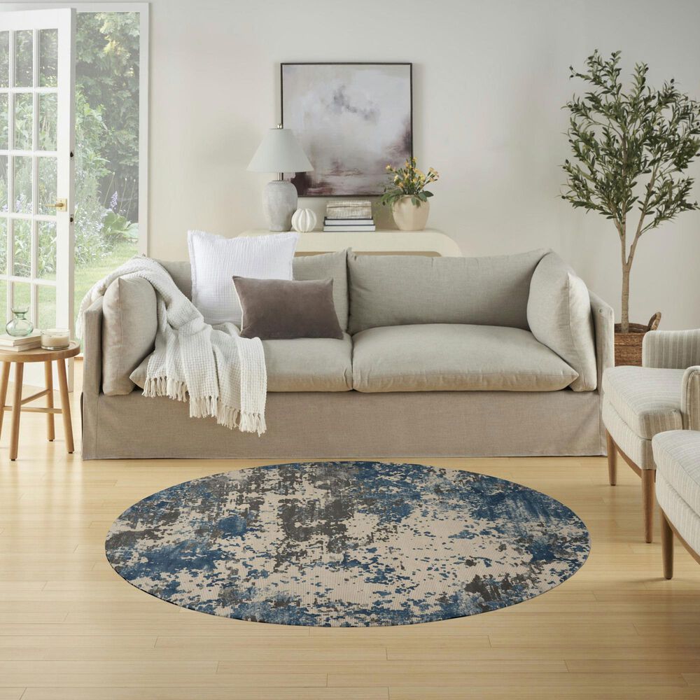 Nourison Rustic Textures RUS08 Grey and Blue 5&#39;3&quot; Round Area Rug, , large