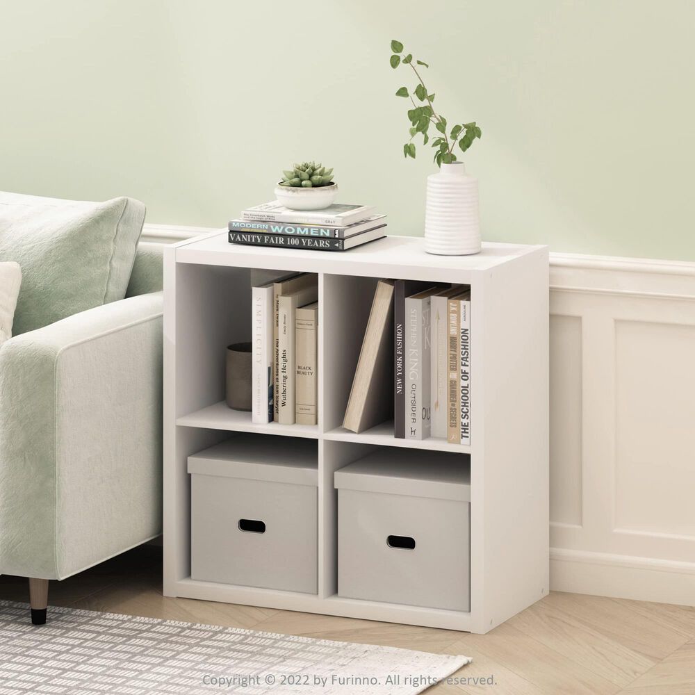 HOMLUX 4-Cube Reversible Open Back Bookshelf in White, , large