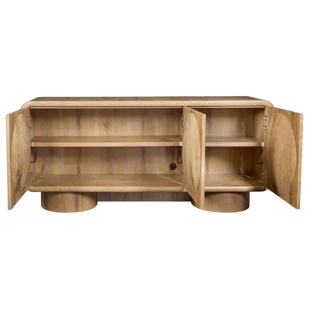 Uttermost Forest Rings 3-Door Cabinet with Light in Warm Wood, , large