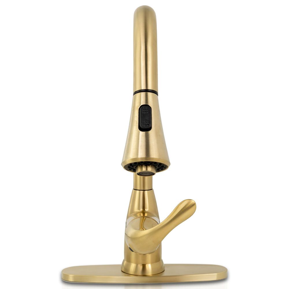 MS International AcquaLuxe Curved Pull-Down Sprayer Kitchen Sink Faucet in Gold, , large