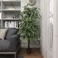 Maple and Jade Indoor/Outdoor Tall Artificial Ficus with Black Plastic Pot in Green and Brown, , large