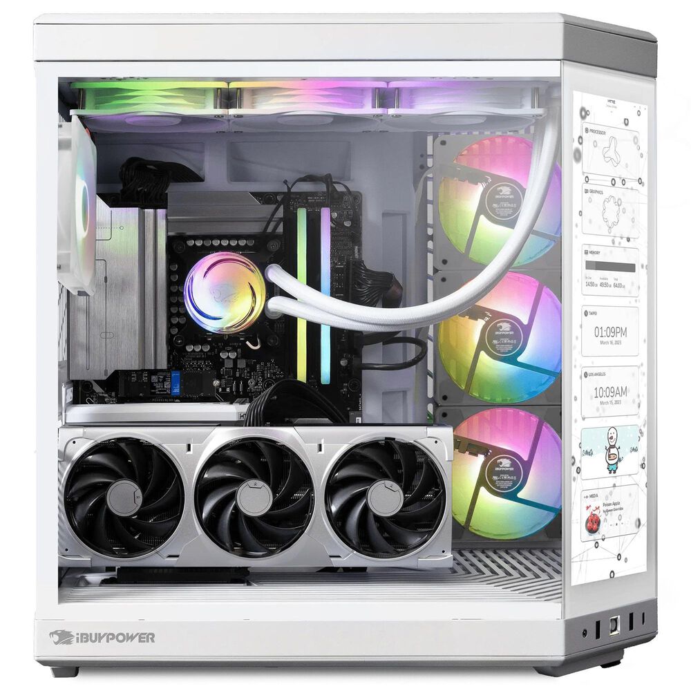 iBUYPOWER Y70TI Gaming Desktop PC | Intel Core Ultra 9 285 - 32GB RAM - NVIDIA GeForce RTX 5070 Ti Graphics - 2TB SSD in Snow White, , large