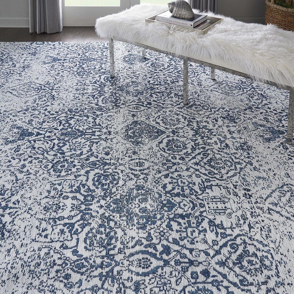 Nourison Damask DAS06 5&#39; x 7&#39; Ivory and Navy Area Rug, , large
