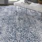 Nourison Damask DAS06 5" x 7" Ivory and Navy Area Rug, , large