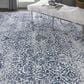 Nourison Damask DAS06 5" x 7" Ivory and Navy Area Rug, , large