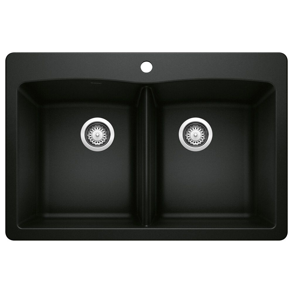 Blanco Diamond Equal Double Dual Mount Sink in Coal Black, , large