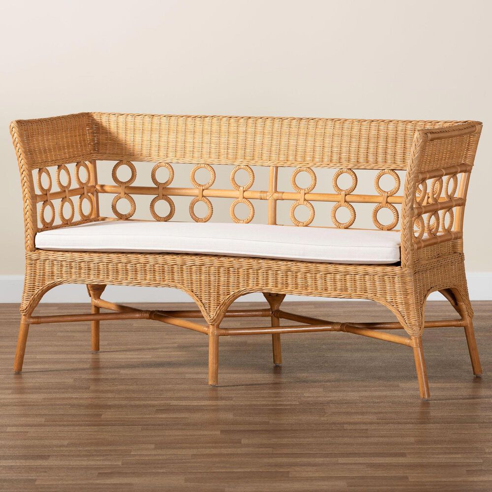 Baxton Studio Oxford Dining Bench with Armrests in Light Honey, , large