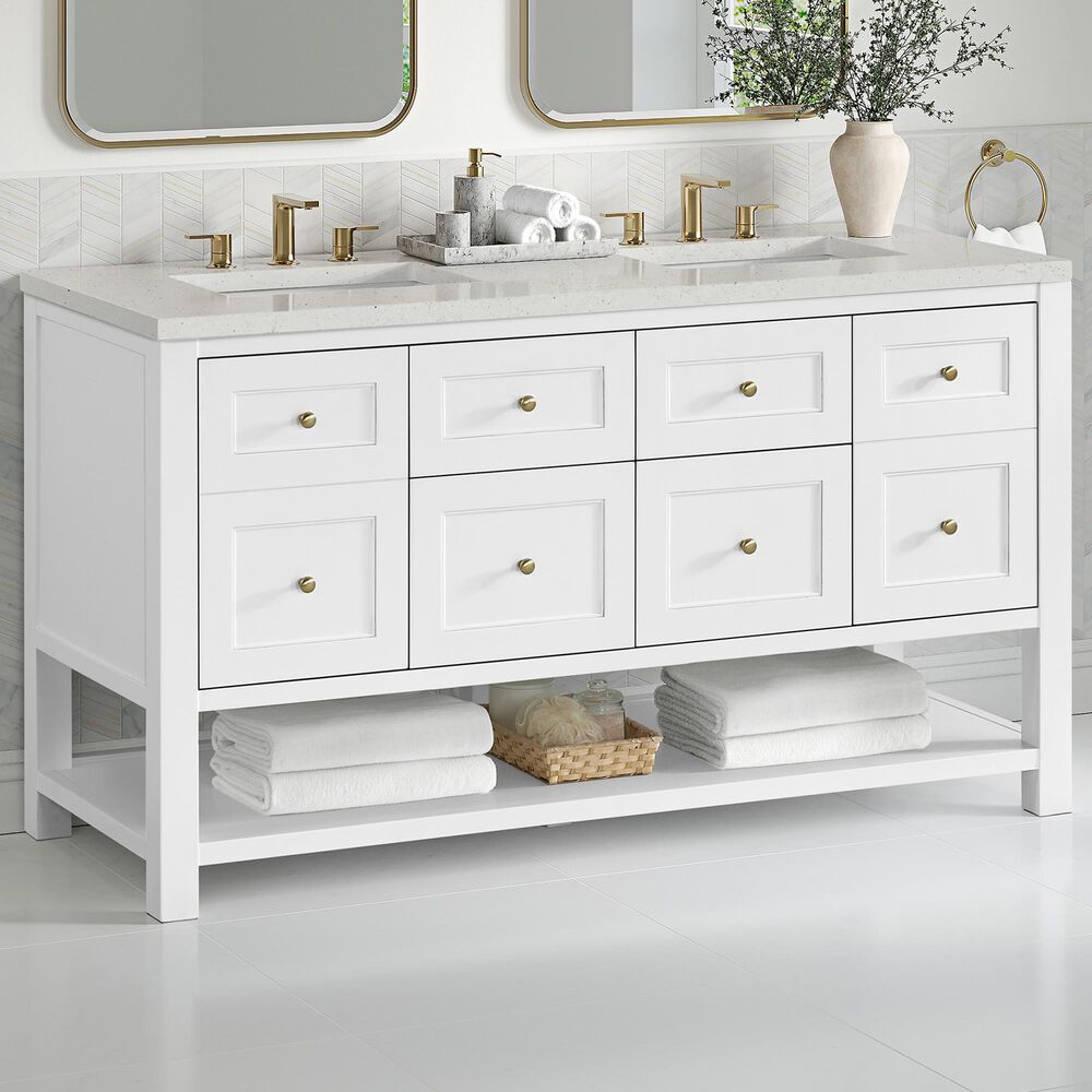 James Martin Vanities Breckenridge 60&quot; Double Bathroom Vanity in Bright White with 3 cm Lime Delight Quartz Top and Rectangular Sinks, , large