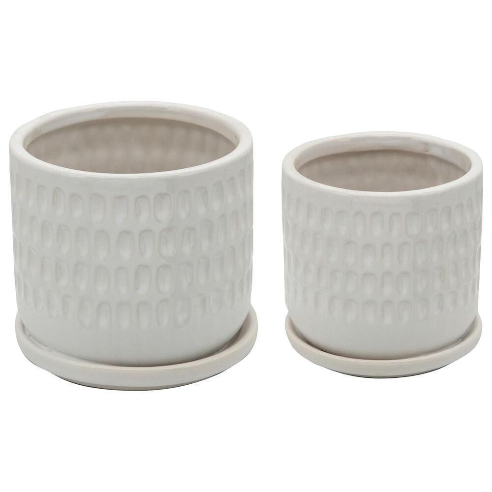Sagebrook Home Dimpled Planter with Saucer in White (Set of 2), , large