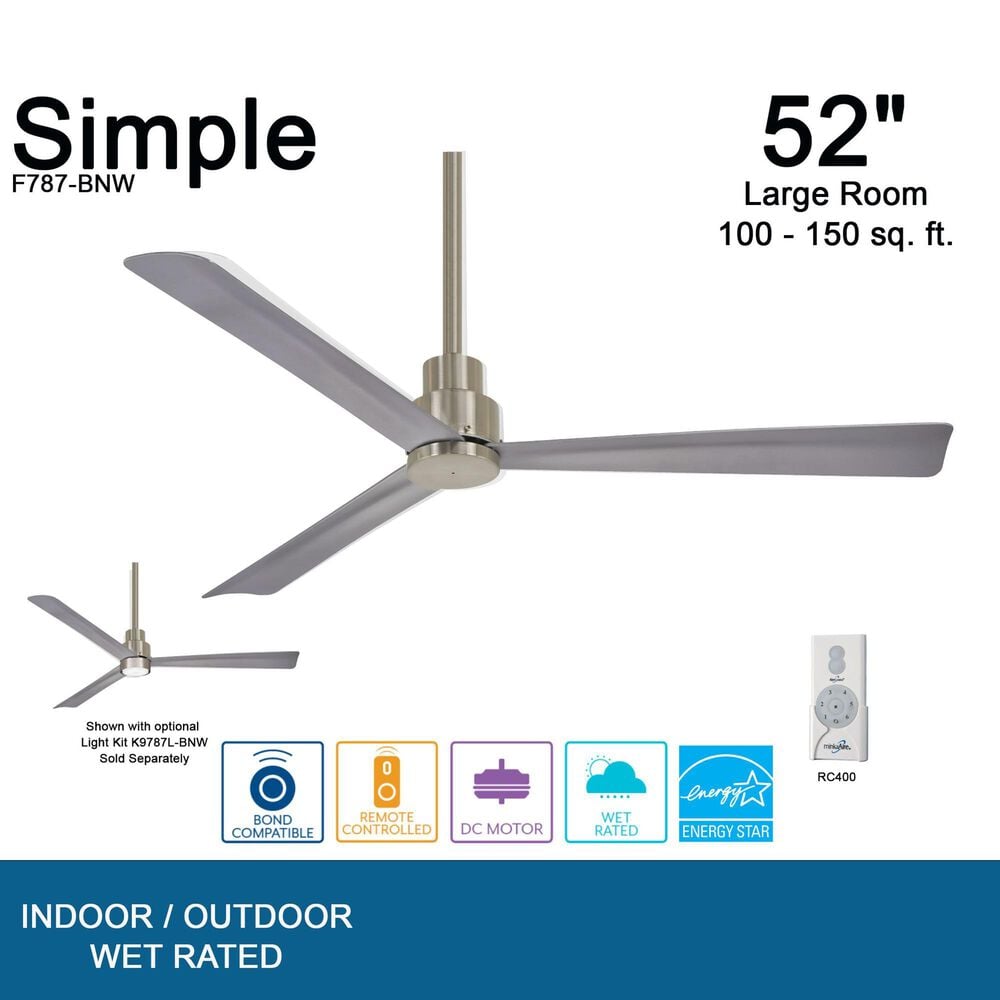 Minka-Aire Simple 52" Indoor/Outdoor Ceiling Fan in Brushed Nickel Wet, , large