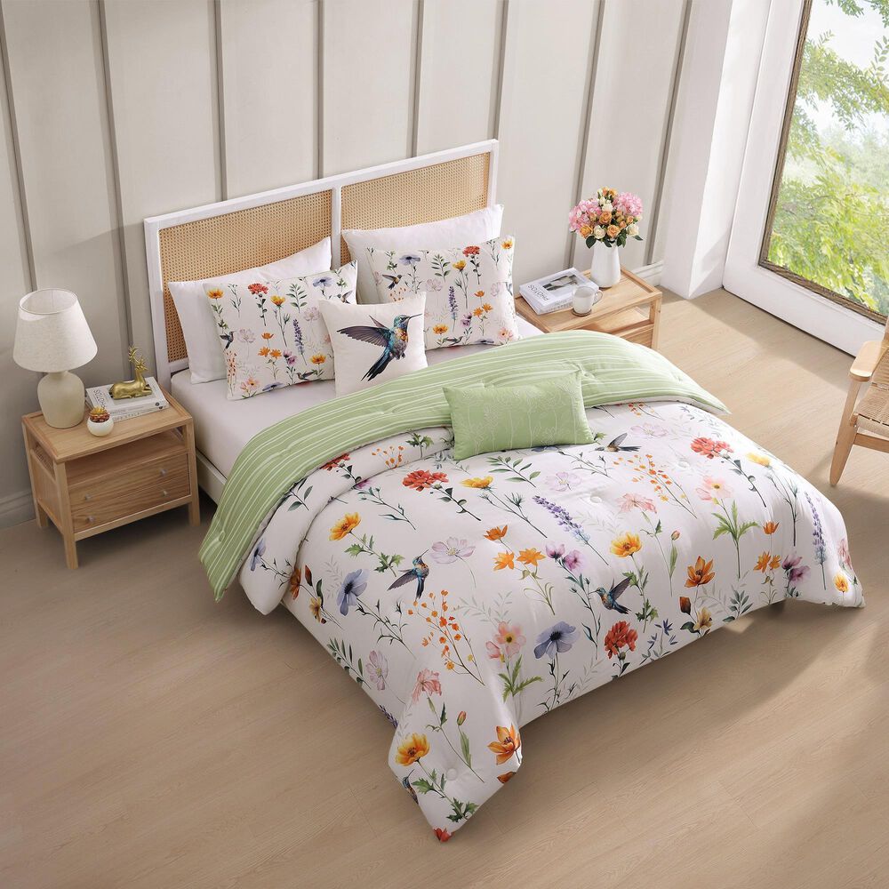 BEBEJAN Fresh Cut Flowers 5-Piece King Comforter Set in White, , large