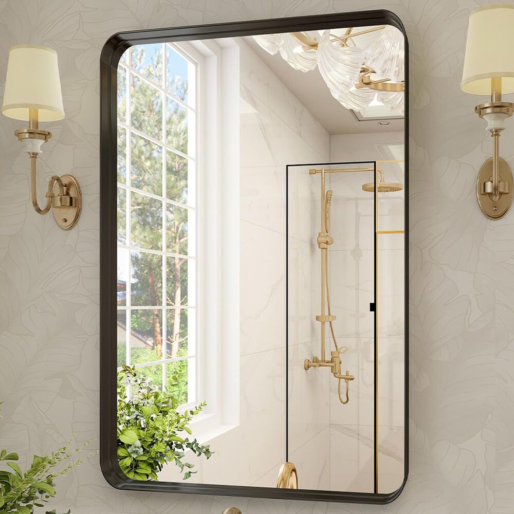 HOMLUX 30" x 22" Rectangular Decorative Wall Mirror in Black, , large
