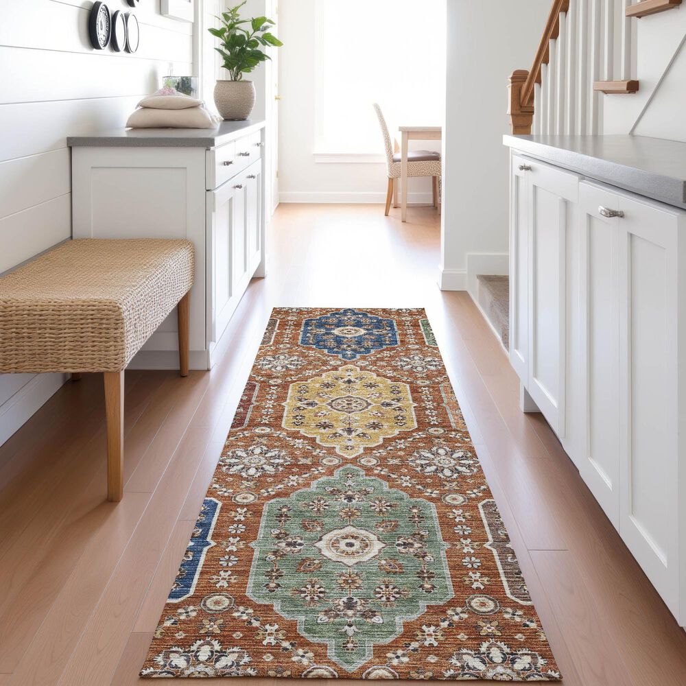 Dalyn Rug Company Silk Road Paprika, Copper, Gold, Sage, Navy and Copper 2&#39;3&quot; x 7&#39;6&quot; Runner, , large
