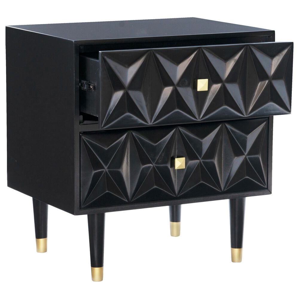 Linon Home Decor Geo 2-Drawer Texture Nightstand in Black and Gold, , large