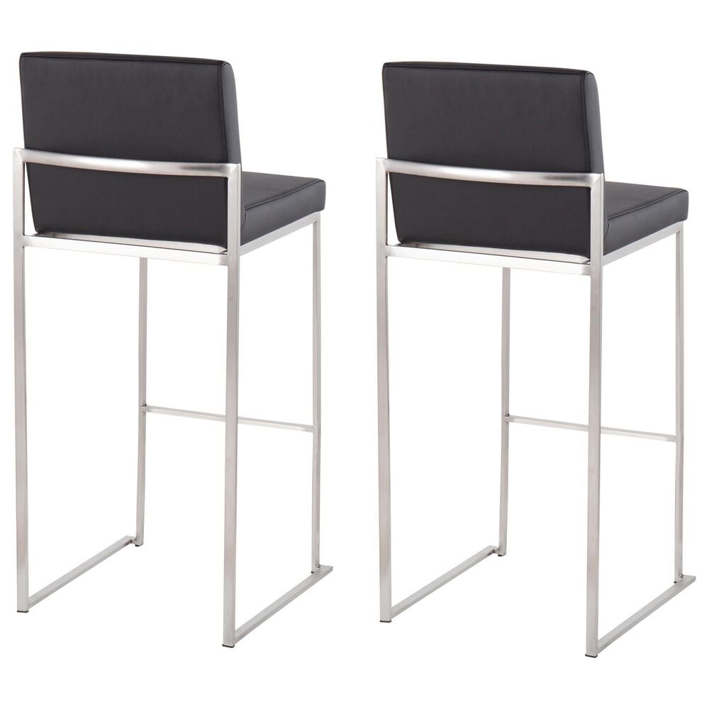 Lumisource Fuji High Back Barstool with Black Faux Leather in Stainless Steel &#40;Set of 2&#41;, , large