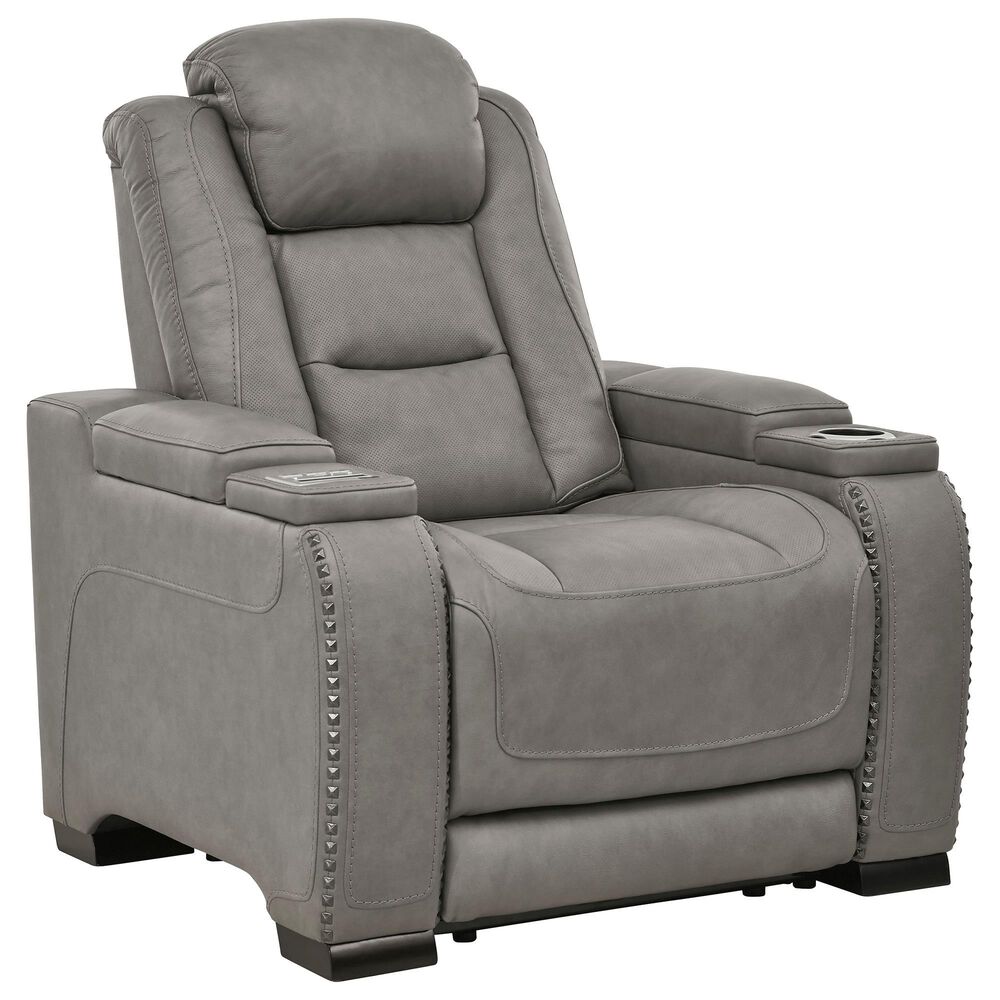 Signature Design by Ashley The Man-Den Power Recliner/Adjustable Headrest in Gray, , large