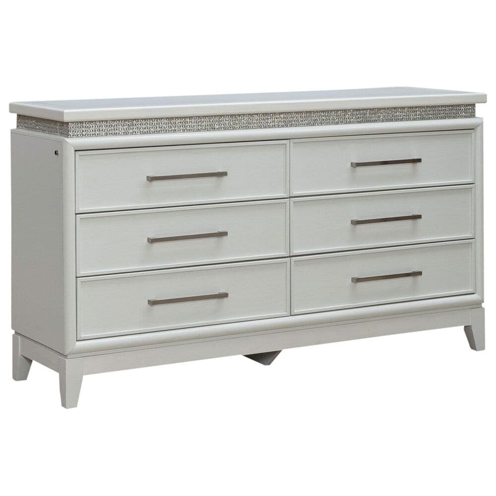 Belle Furnishings Reflections 6-Drawer Dresser Only in Pearl White and Rhinestone, , large