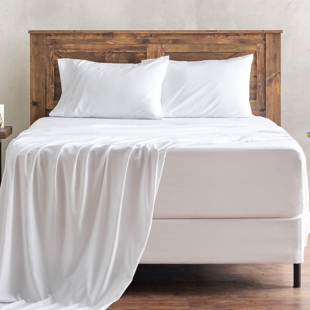 4-Piece Queen Solid Embroidered Sheet Set in White, , large